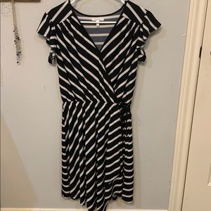 Black white and gold wrap dress